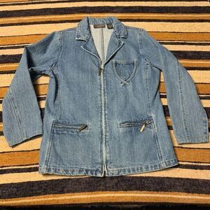 VTG Denim Jean Blazer Jacket Zip Up‎ 90s Y2K 2000s Boxy Small Relativity